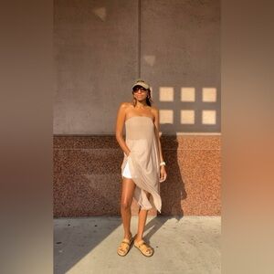 Dolan Sheer Nude Strapless Top/Dress w Amazing Built in Bra & Side Zip Opening